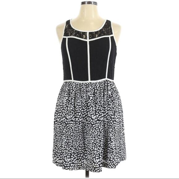Kensie Sleeveless Lace Detail Animal Print Dress Women's Size XL Black White - Picture 1 of 3